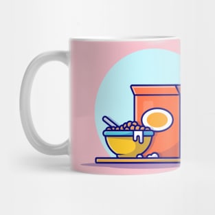 Cereal Box And Milk With Bowl Cartoon Vector Icon Illustration Mug